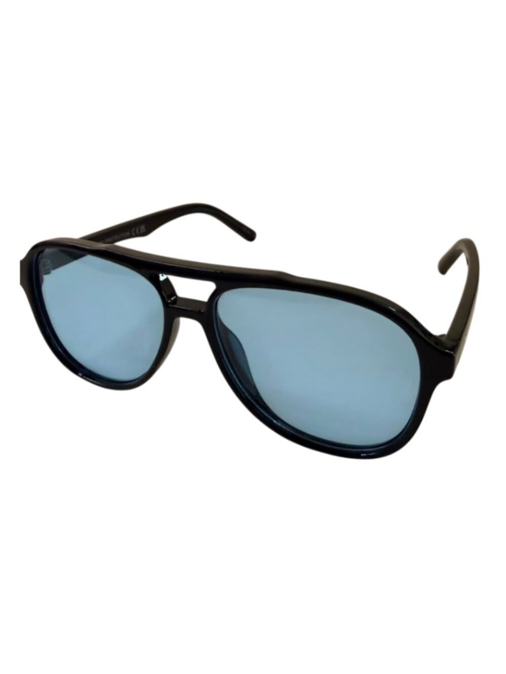 Modern Double Bridge Square Sunglasses – Thick Black Frame | Blue Mirror Lenses